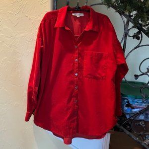 LOFT Red Corduroy Boyfriend Shirt